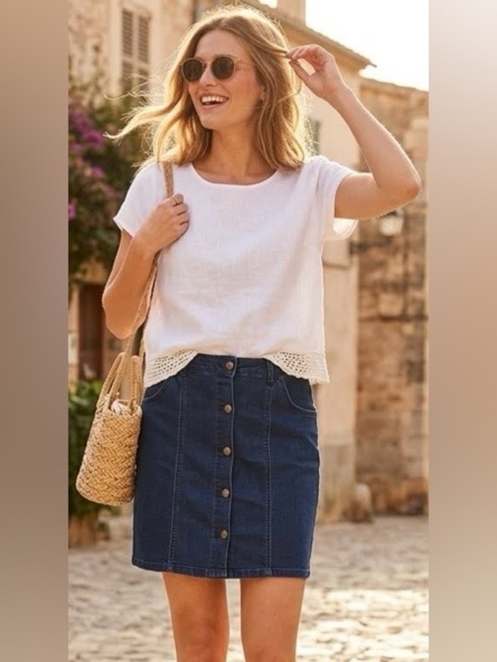 George Dark Blue Button-Front Denim Skirt